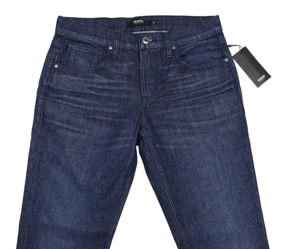 $185 Hudson Byron Straight Jeans Mens 33x34 Dark Wash Clis Blue Stretch Denim
